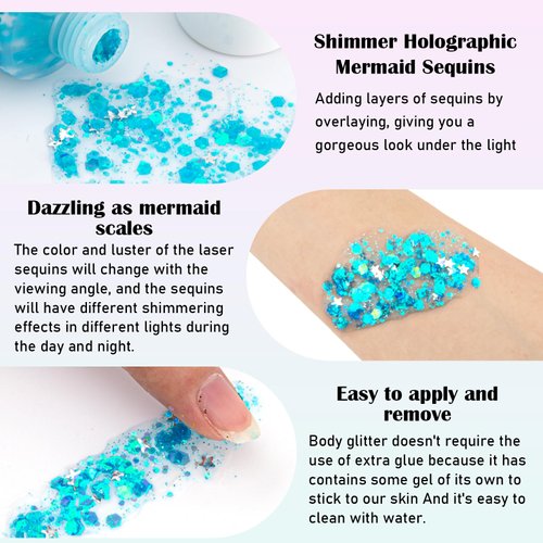BowJian Blue Face Glitter Singer Concerts Blue Body Glitter Festival Rave Accessories Glitter Eyeshadow Blue Face Paint Blue Hair Glitter Gel Glitter Makeup Blue Glitter Hair Gel for Eye Lip Hair Nail