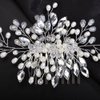 Teyglen Crystal Bride Wedding Hair Comb Silver Pearl Rhinestone Hair Piece for Bride Pearl Wedding Hair Side Comb Flower Bridal Hair Accessories for Women Girls(Silver)