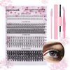 404 Pcs lash Clusters,Lash Clusters Kit with Lash Glue 10-16mm Eyelash Clusters Kit Mix Length Ultra-Thin Cluster Eyelash Extensions Kit Get Natural-Looking Pestañas Postizas Naturales