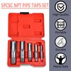 Professional 5 Piece NPT Pipe Tap Set, Carbon Steel NPT Thread Forming Taps and Drill Bits Series Set Tool, Sizes Includes 1/8", 1/4", 3/8", 1/2", 3/4" in Storage Case