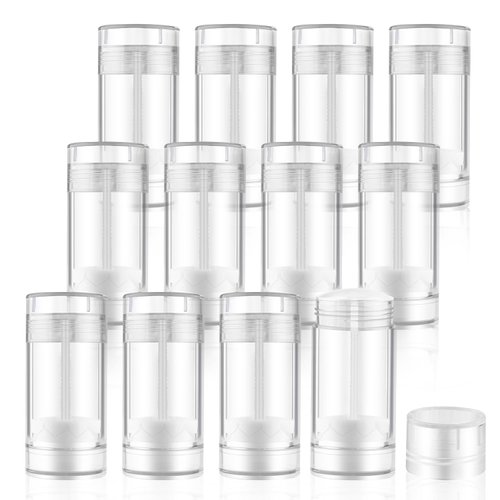BOSMIOW 12 Pieces 15g Clear Plastic Deodorant Containers,Empty 1/2 oz Travel Lip Balm Tubes,Refillable Twist-UP Solid Perfume Tubes,Lipstick Tubes for DIY