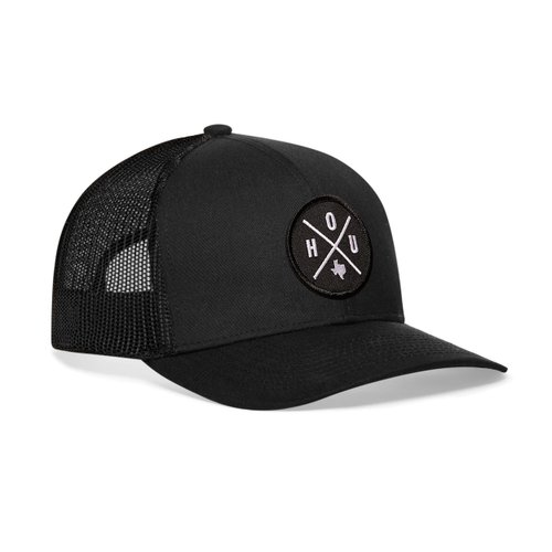 HAKA HOU City Trucker Hat, Houston Hat for Men & Women, Adjustable Baseball Hat, Mesh Snapback, Sturdy Outdoor Black Golf Hat (Black)