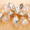 Rumtock Rhinestones Beads Long Gold Hair Comb for Wedding Brides Women Girls Handmade Hair Piece Vintage Handmade Jewelry (Gold)