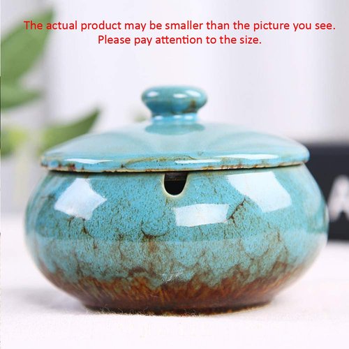 Lependor Ceramic Ashtray with Lids, Windproof, Cigarette Ashtray for Indoor or Outdoor Use，Ash Holder for Smokers,Desktop Smoking Ash Tray for Home Office Decoration - Blue