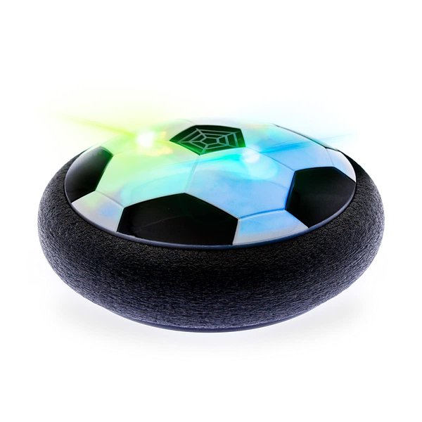 PicassoTiles Soccer Hoverball Air Hockey Electric Power Airlifted Hover Ball Indoor Floating Airflow Hovering LED Light and Soft Bumper Battery Powered Training and Playing Age 3 and up PTH100