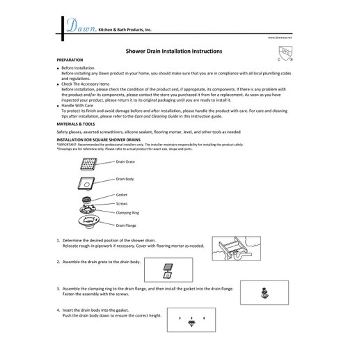 Dawn LMU050504 Memuru River Series - Square Shower Drain (Stamping Technique & Press in the Base), 5" L