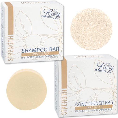 Bar Shampoo and Conditioner for Hair, by Luxiny, a Made in USA Unscented Shampoo and Conditioner Bar Set With 1 Sulfate Free Shampoo Bar, 60g & 1 Deep Conditioner Bar, 50g (Fragrance Free)