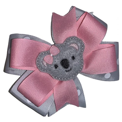Koala Pinwheel Hair Bow 4&quot; Gray and Pink
