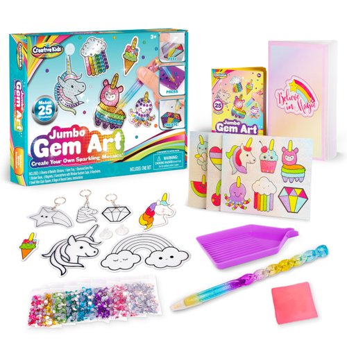 Jumbo Gem Art Diamond Painting Kit - 1200+ Pcs - Make Your Own Stickers, Keychains, Suncatchers, Magnets - Arts and Crafts Kits for Girls Ages 6+