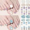 8 Sheets Toe Nail Stickers Diamond Charm Full Nail Wraps Glitter Toenail Nail Polish Strips Marble Decals Colorful Sparkly Rhinestones Toe Nail Wraps Toes Nails with 8pcs Nail file for Women Manicure