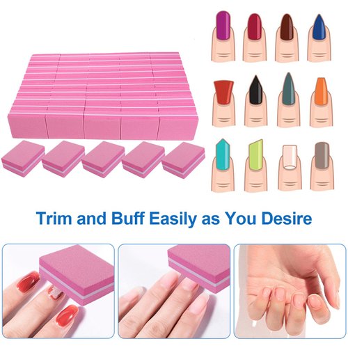 Nail Buffers (50 Pack), Mini Buffer Block Nail File for Acrylic Nails and Natural Nails, 100/180 Grit Nail Buffer Block Bulk Buffing Blocks for Nail Buff Professional Manicure File Blocks Set Pink