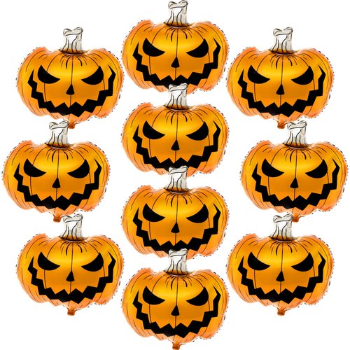 KatchOn, Scary Halloween Pumpkin Balloons - 25 Inch, Pack of 10 | Pumpkin Foil Balloons, Halloween Pumpkin Decorations | Halloween Foil Balloons | Halloween Balloons for Halloween Party Decorations