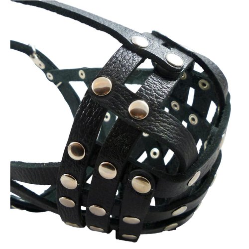 Secure Leather Mesh Basket Dog Muzzle #14 Black - Boxer, English Bulldog (Circumference 13", Snout Length 3")