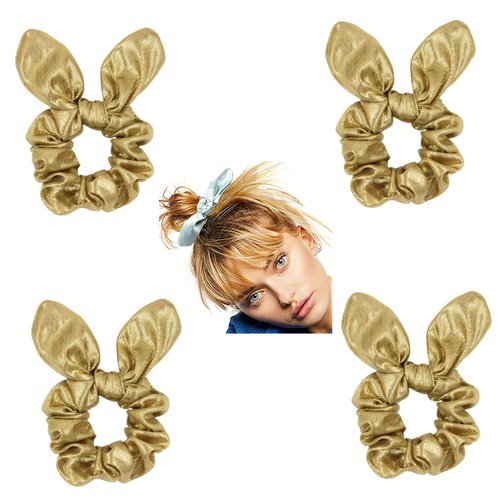 4 Pack PU Leather Bow Hair Scrunchies Bobbles Ponytail Holder Rabbit Ear Hair Ties Hair Bands for...