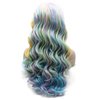 Mxangel Long Wavy Sky Blue Yellow Colorful Lace Front Wig Heat Resistant Fiber Cosplay Synthetic Hair Wig