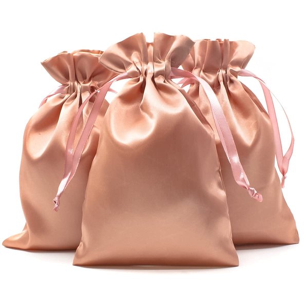 Knitial 6" x 9" Rose Gold Satin Gift Bags, Jewelry Bags, Wedding Favor Drawstring Bags Baby Shower Christmas Gift Bags 50 per Pack