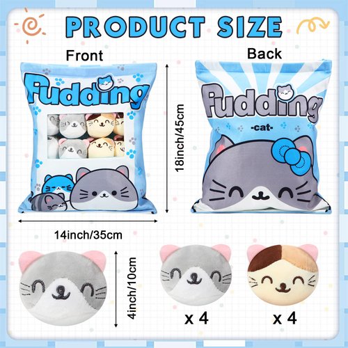 Civaner Christmas Cat Plush Pillow Gift Throw Pillow Removable with 8 Little Cat Dolls Removable Stuffed Toys Cotton Cute Kitten Stuffed for Girls(Kitten)