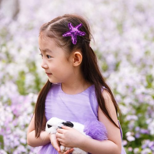 Kistreao 4Pcs Sequins Starfish Hair Clips Sea Star Glitter Hair Pins Mermaid Hair Barrettes Sparkling Hair Accessories for Women Girls Mermaid Birthday Wedding Celebration Beach Party Supplies(Purple)