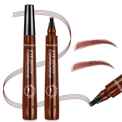 Magic Microblading Eyebrow Contouring Pencil - Microblading Eye Brow Contouring Pen Magical Precise Waterproof Brow Pen 4 Tipped Precise Brow Pencil with Micro-Fork Tip Applicator (Red brown)