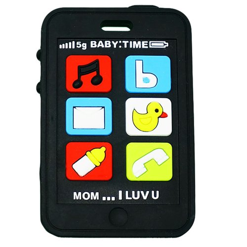 Silli Chews Cute Baby Teether Cell Phone Kids Pretend Play Toy Fake Phone for Babies Telephone Mobile Safe Silicone Teething Toy Infant Pain Relief Apple Black Smart Chatter | Silly Chew Toy