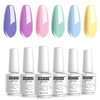 Vishine Gel Nail Polish Set - Macaron Series 6 Colors, Popular Lilac Pink Blue Yellow Fresh Bright Colors Trendy UV LED Soak Off Nail Art Gel Manicure Kit