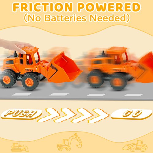 Beestech Construction Toys for 3 Years Old Boys Girls Kids, Friction Powered Construction Truck Toys Vehicles Sand Toys Trucks Excavator, Bulldozer, Road Roller (Colorful 4 Pack)