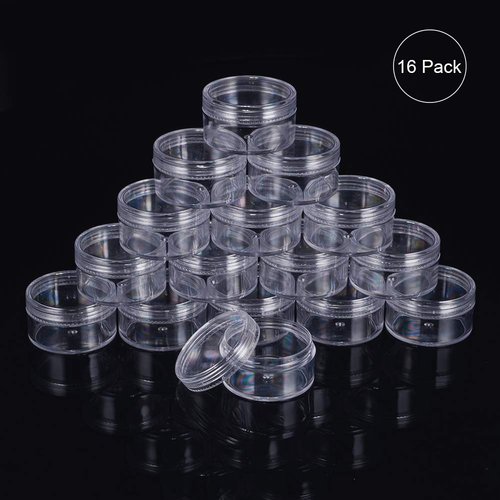 BENECREAT 16 Pack 1.97"x1.1" (30ml) Empty Clear Plastic Bead Storage Container jar with Rounded Screw-Top Lids for Beads, Nail Art, Glitter, Make Up, Cosmetics and Travel Cream