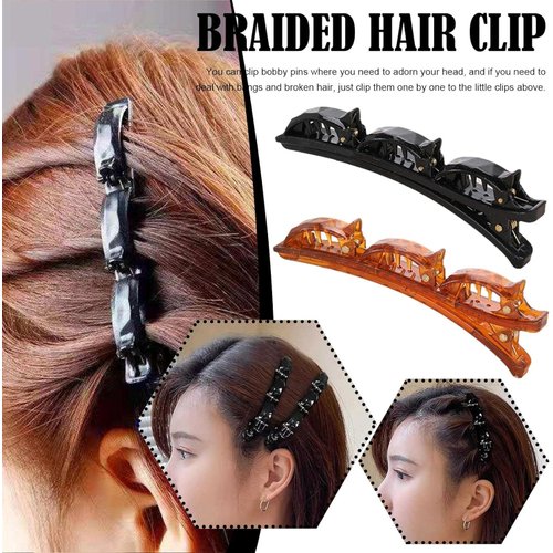2Pcs Braided Hair Clips for Women,Multi Clip Hair Barrette,Hair Sectioning Clips,Duckbill Clip Hair Barrettes for Women Styling Sectioning Hair Accessories Clips and Barrettes Clips(Black+Brown)
