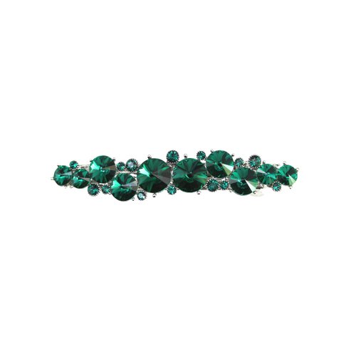 Faship Green Premium Rhinestone Crystal Floral Small Hair Barrette Clip