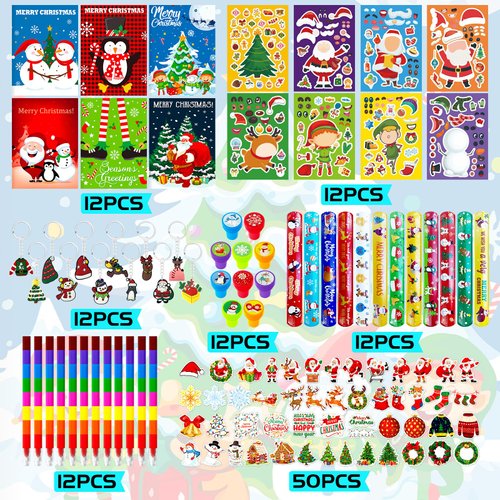 122PCS Christmas Party Favors Christma Coloring Books and Eight Color Crayons Funny Keychains Paper Glasses Stickers For Kids