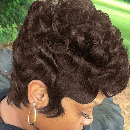 Dark Brown Short Pixie Cut Wigs for Black Women Short Wigs for Black Women Short Pixie Wigs With ...