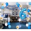 6th Birthday Decorations for Boys Girls, Blue Gold Number 6 Foil Balloon Banner for 6th Party Supplies Child 6 Years Old Theme Birthday Party Decorations(6th)