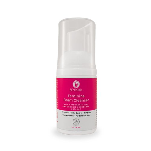 ZENZSUAL Feminine Foam Cleanser with Hyaluronic Acid and Organic Cranberry Extract – PH Balance, Feminine Wash, Hypoallergenic Vaginal Moisturizer – Fragrance Free (1 Oz.)