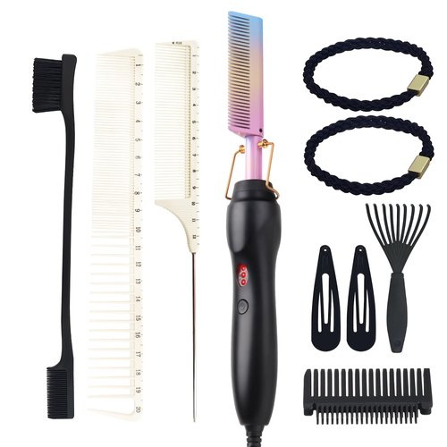 Wig Comb Heating Press Combs Black Hair Electric Hotcomb Set with Rat Tail Comb Wide Comb Edge Comb Hair Clips Hair Ties Hair Styling Daily Necessities Gifts Set Women Chrimstmas Birthday