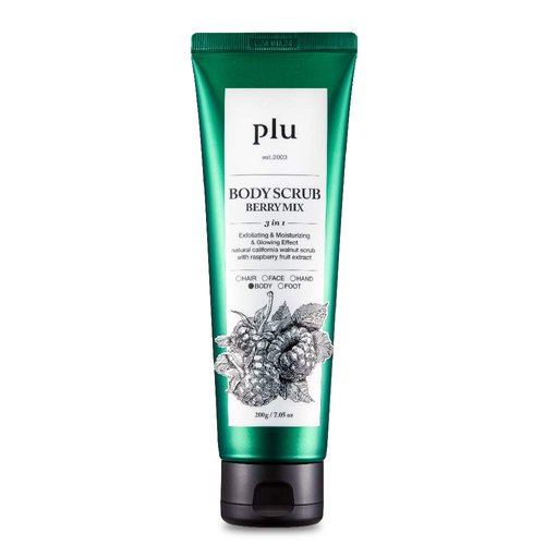 plu Walnut Body Scrub, 3-in-1 Total Care Solution, Exfoliate Moisturize and Glow, 2019 USA Version [Berry Mix/200g]