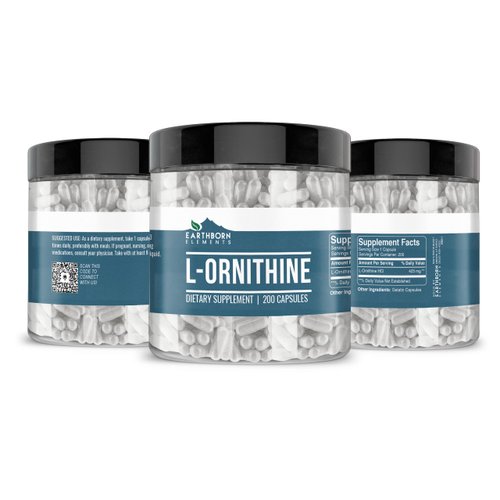 Earthborn Elements (200 Capsules L-Ornithine HCl, Amino Acid, Protein Synthesis