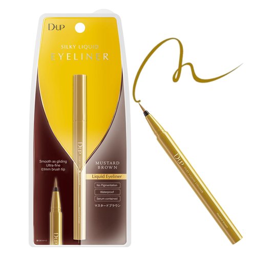 D-UP Silky Liquid Eyeliner, Smooth Eye Makeup Liner, Waterproof & Smudge Proof Eye Liner, Japanese Gel EyeLiner Pen Tip, Blendable Eyeliner for Mature Women, Mustard Brown, 1 Fl Oz