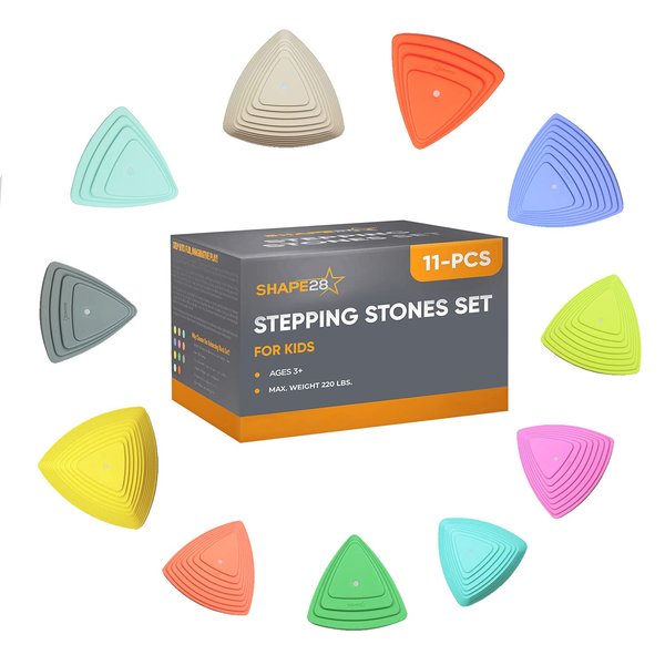 Shape28 Stepping Stones For Kids, Set of 11 pcs for Balance with Non-Slip Bottom - Exercise Coordination and Balance, Perfect Indoor and Outdoor Play Equipment for Kids Pastel