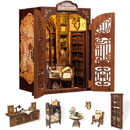 Cutefun Book Nook Kit - DIY Miniature House Kit for Bookshelf Decor, Book Nook Kits for Adults & Beginners, 3D Wooden Puzzle Dollhouse, Ideal Gift for Family and Friends (Bookshop Memories)