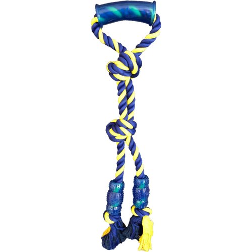 PetSport Easy Tug Braided Cotton Rope Dog Toy with TPR Handle, 18 Inch, Blue and Yellow, 2 Bite Zones