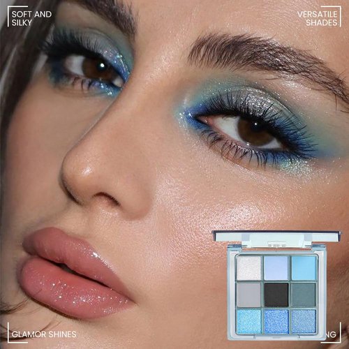 WanTuoluo 9 Colors Blue Smoky Matte Shimmer Eyeshadow Palette for Eye Makeup,High Pigmented Brown Purple Eye Shadow Primers Powder Palet de sombras de ojos (Blue)