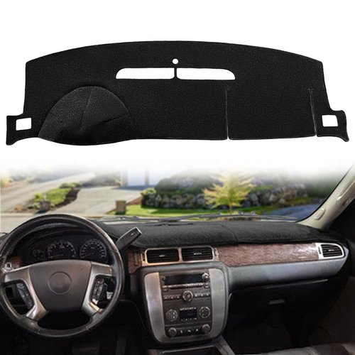 Dash Cover Mat Fit for 2007-2014 GMC Yukon Sierra SLT Denali,2007-2013 Chevy Chevrolet Silverado 1500 2500HD 3500HD LTZ/Avalanche/Suburban,07-14 Tahoe, Dashboard Carpet Pad (Black)