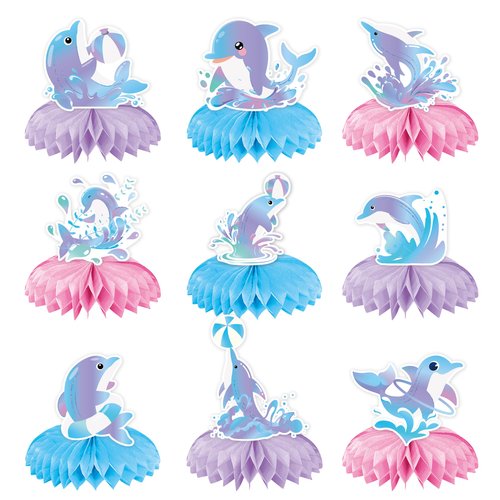 9Pcs Dolphin Party Decorations Dolphin Honeycomb Centerpieces Table Topper Favors for Kids Supplies