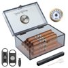 Scotte Cigar Humidors Acrylic Humidor Cigar Box With Hygrometer and Humidifier Hold 20 Cigars Portable Cigar Travel Case Include Cigar Cutters & Cigar Punch Accessories (Grey)