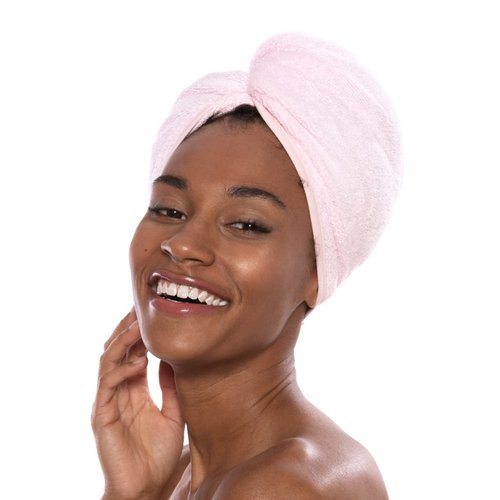 Texere Women's Viscose from Bamboo and Cotton Terry Hair Towel - Lightweight, Absorbent Fast Drying Hair Wrap for Anti Frizz and Anti Breakage (Tya, Barely Pink, U)