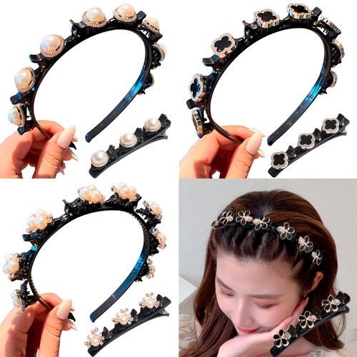 YINGMAN - Braided hair clips with sparkling crystal stone, satin fabric hair bands with crystal, duckbill hair clips, chopped hairpin with four leaf clover