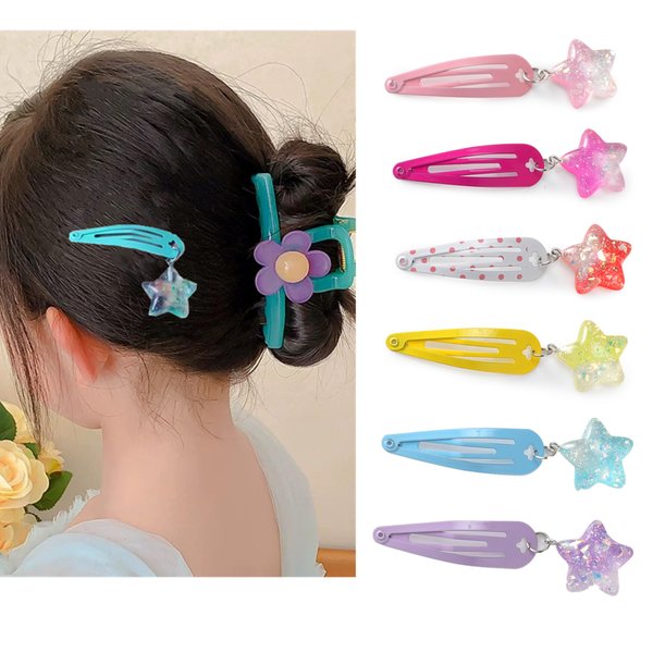 AACKS Girls Star Hair Clips Star Hair Barrettes Cute Hair Clips Metal Snap Hair Pins Star Hair Accessories for Girls Kids