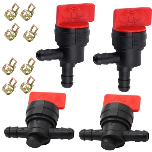 1/4" Right Angle Cut Off Valve and Inline Fuel Shut Off Valve Straight Gas Valve with Clamps fit for Briggs & Stratton 494768, 697947,698183 (4)