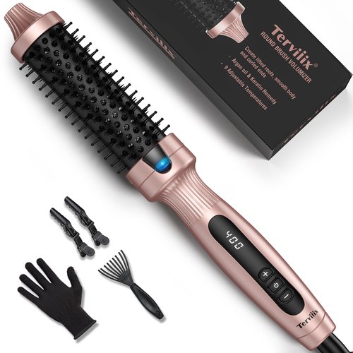 Terviiix Thermal Brush 1.25 Inch Makes Volume Curls, Ceramic Tourmaline Ionic Hot Brush Heated Round Brush Volumizer, Digital Display 9 Temperatures Curling Iron Hair Curling Brush, Dual Voltage