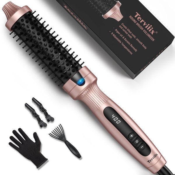 Terviiix Thermal Brush 1.25 Inch Makes Volume Curls, Ceramic Tourmaline Ionic Hot Brush Heated Round Brush Volumizer, Digital Display 9 Temperatures Curling Iron Hair Curling Brush, Dual Voltage